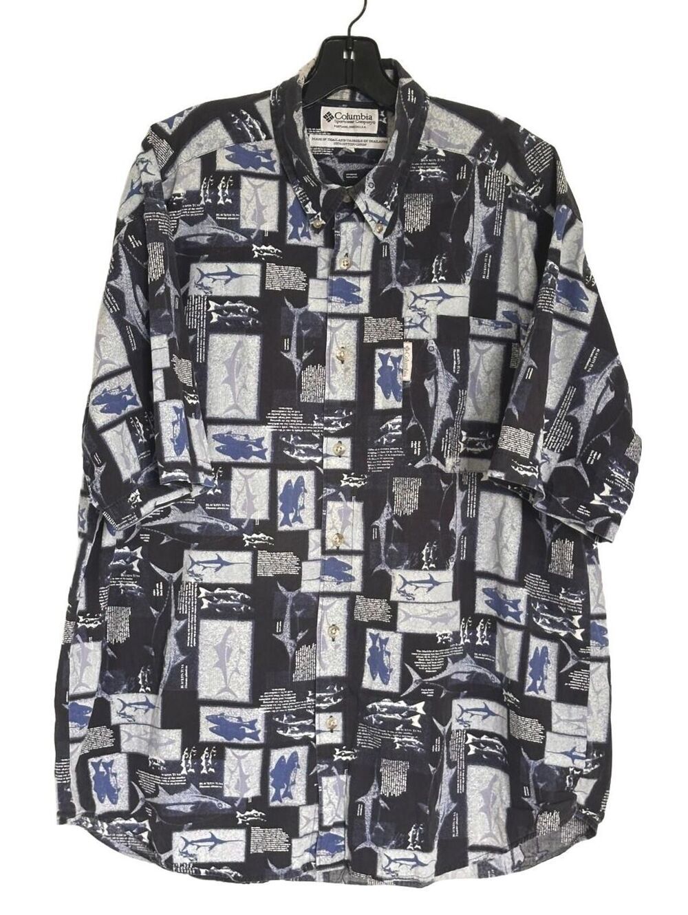 Columbia Men's XL Fish Tuna Print Shirt Short Sleeve Button Down 100% Cotton VTG
